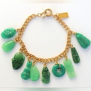 Elizabeth Taylor Simulated Jade Set Charms Bracelet